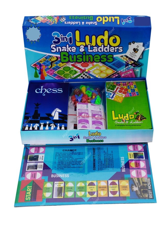 HighRoof 3 in 1 Ludo Snake & Ladders Business Board Game Set for Kids - Multicolor Board Game Accessories - Image 1